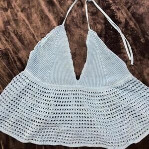 Light Blue Crochet Halter Top